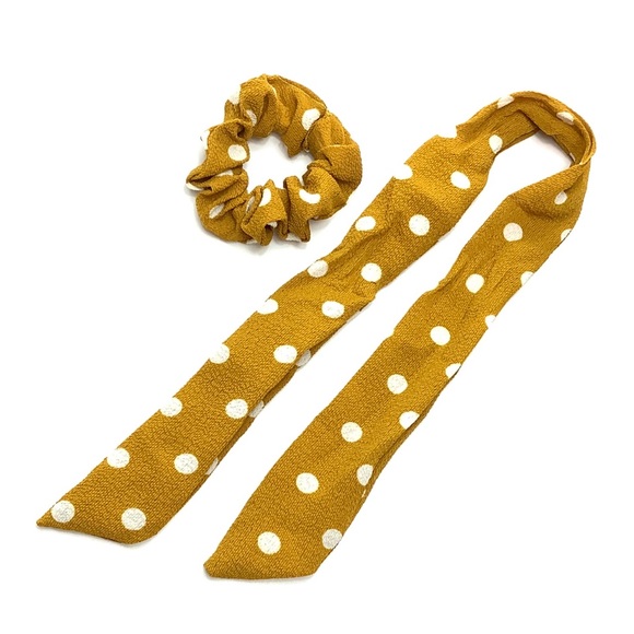 Mustard Yellow Polka Dot Scrunchie Hair Scarf - Picture 2 of 8